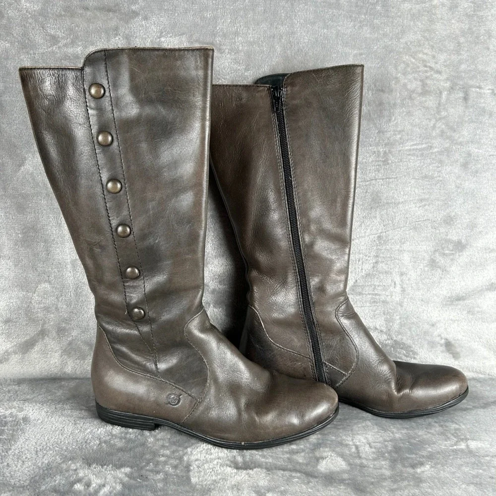 Born Womens Brown Leather Tall Knee High Button Boots B42222 Size 6 EU 36.5